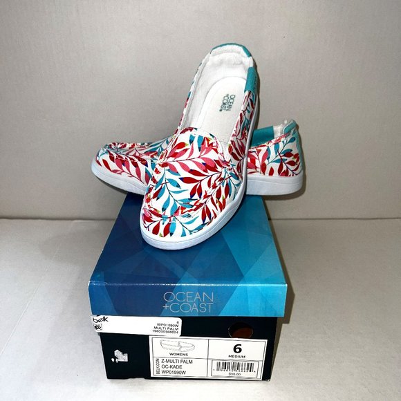 Ocean + Coast Multi Palm White/Aqua/Turquoise/Pink/Red Kade Loafers Size 6 - Picture 1 of 6